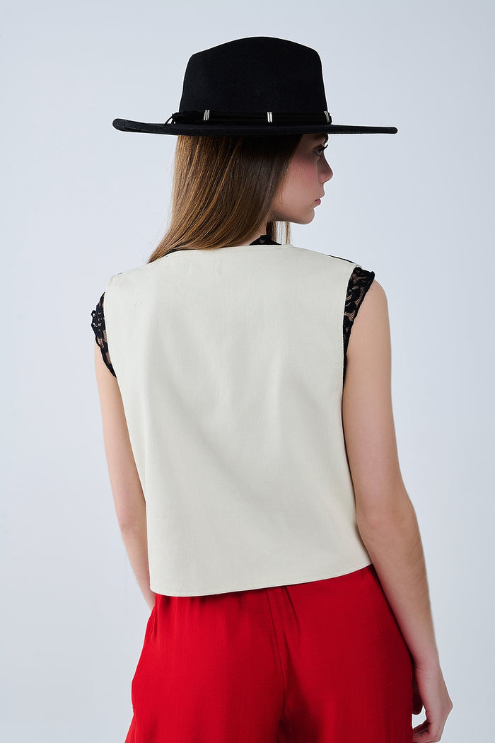 White Vest with Black Baroque embroidered