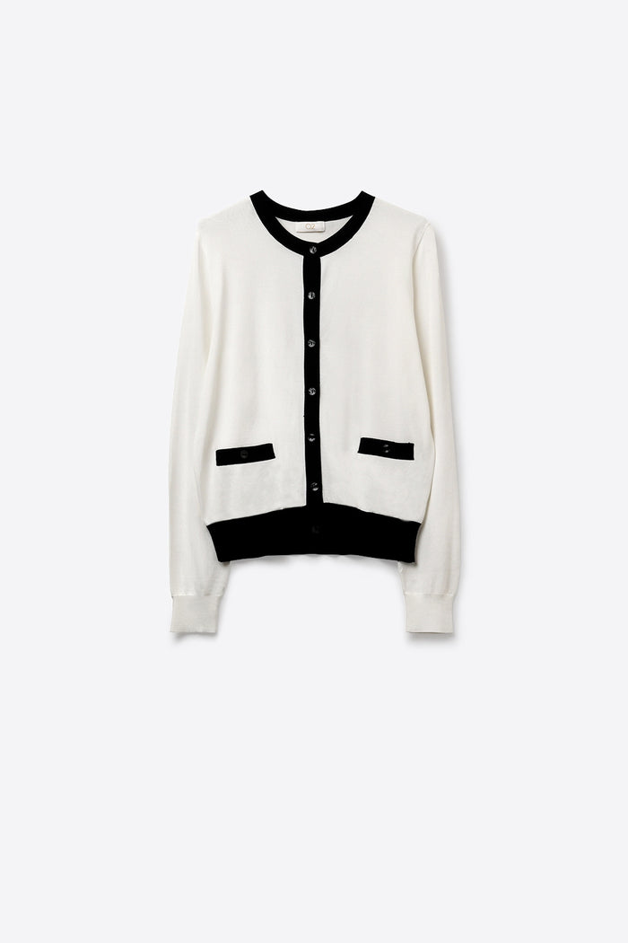 White with Black trim White Cardigan with Black Trim Detail