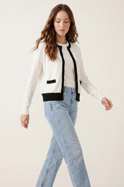 White with Black trim White Cardigan with Black Trim Detail