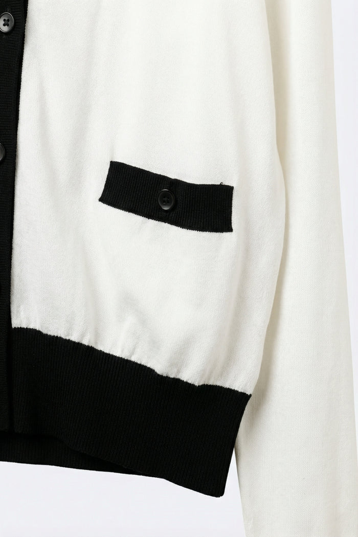 White with Black trim White Cardigan with Black Trim Detail