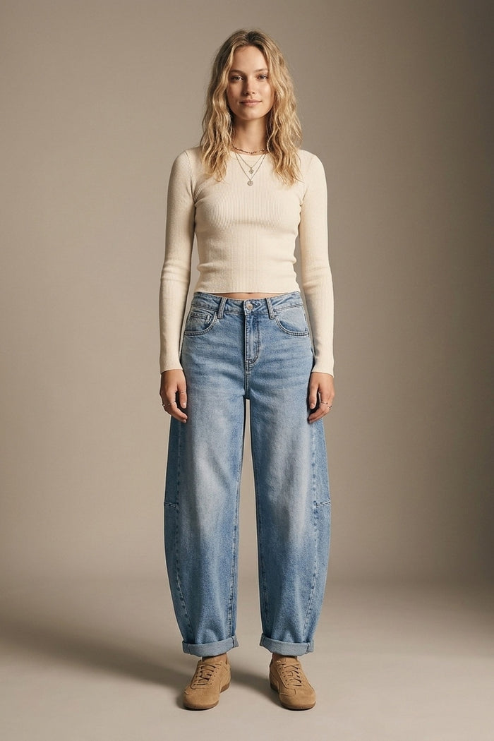 wide leg Barrel Blue Denim Jeans in light wash - Denim