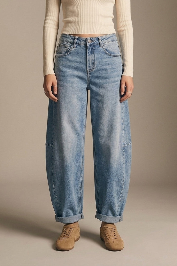 wide leg Barrel Blue Denim Jeans in light wash - Denim