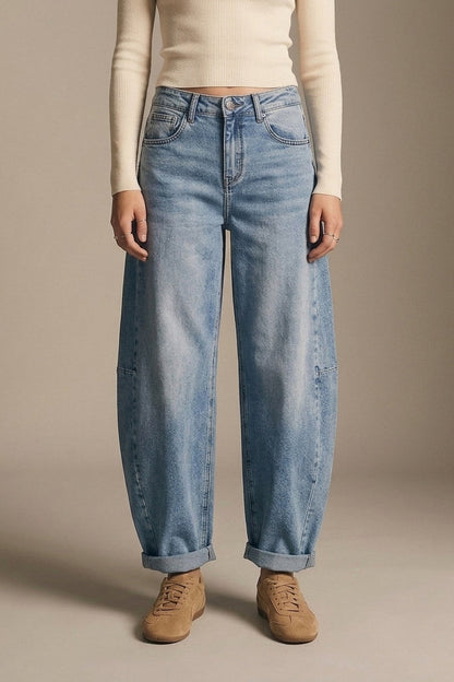 wide leg Barrel Blue Denim Jeans in light wash - Denim