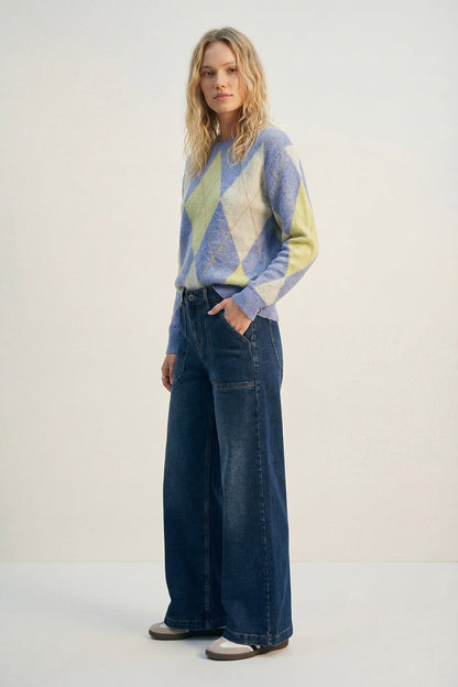 Wide-Leg Denim Jeans with Utility Patch Pockets - Denim