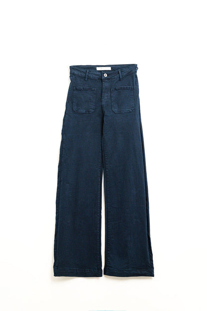 Wide-Leg High-Rise Jeans in Dark Navy - trousers