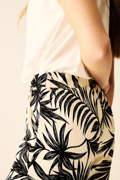 Wide Leg Pants In White With Floral Detail In Black - trousers