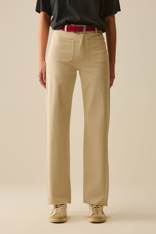 wide leg pants with front pockets in beige - Coloured Jeans