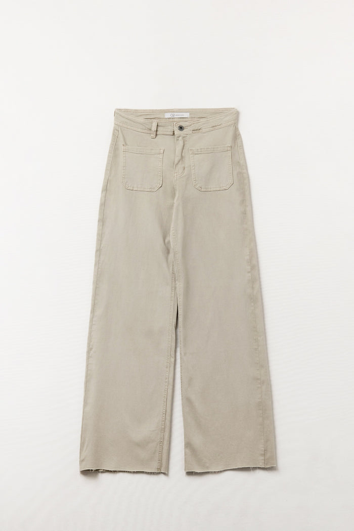 wide leg pants with front pockets in beige - Coloured Jeans