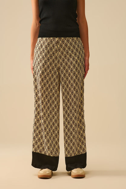 Wide-Leg Printed Pants with Chain Motif - trousers
