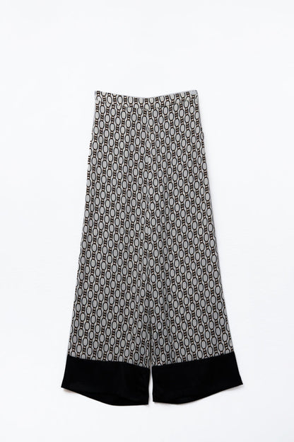 Wide-Leg Printed Pants with Chain Motif - trousers