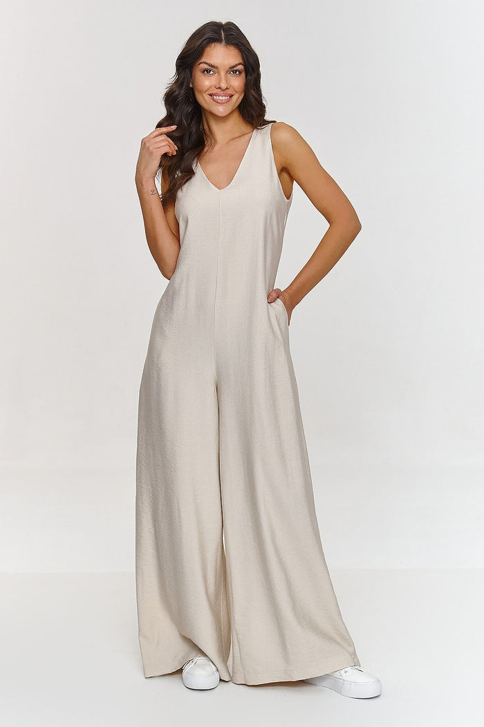 Wide Leg Sleeveless Jumpsuit in Brown beige - Jumpsuits