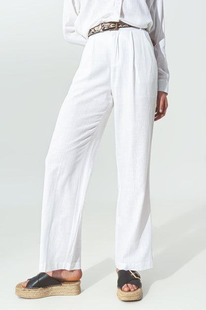 Wide-legged pants in light cotton fabric in white - trousers