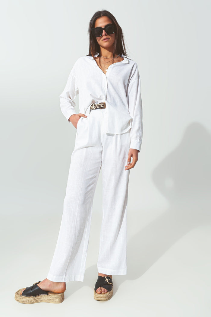 Wide-legged pants in light cotton fabric in white - trousers