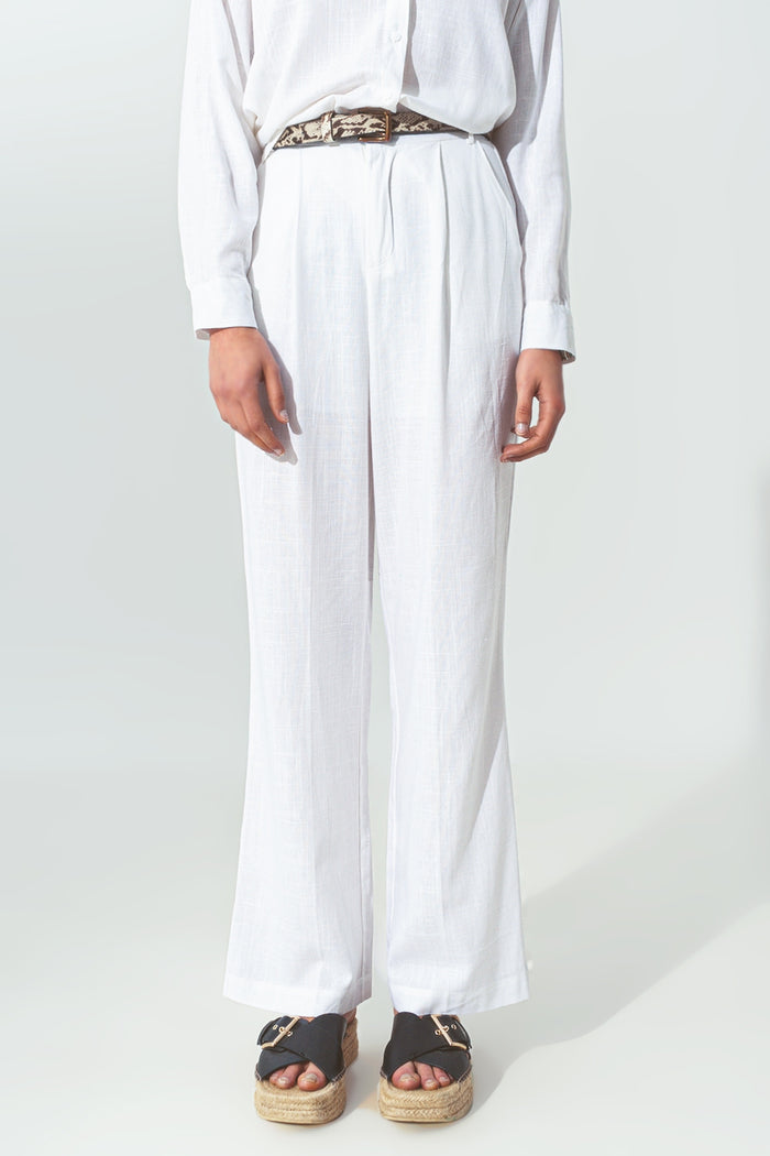Wide-legged pants in light cotton fabric in white - trousers