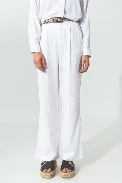 Wide-legged pants in light cotton fabric in white - trousers