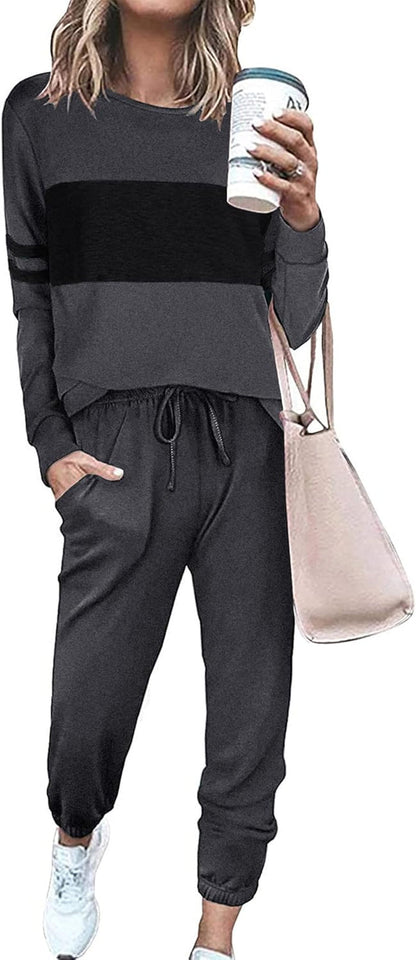 Women Color Block 2 Piece Sets Tracksuit