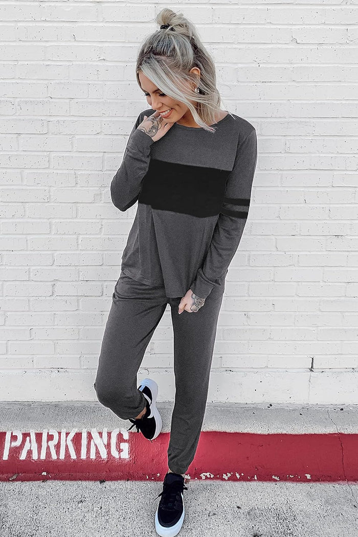 Women Color Block 2 Piece Sets Tracksuit