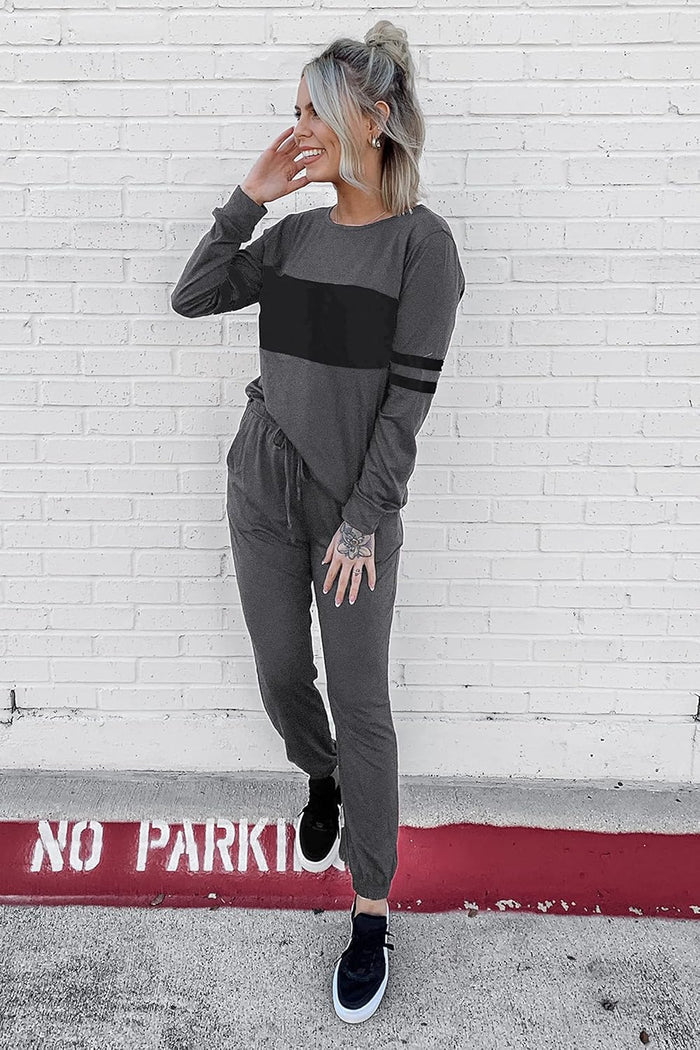 Women Color Block 2 Piece Sets Tracksuit