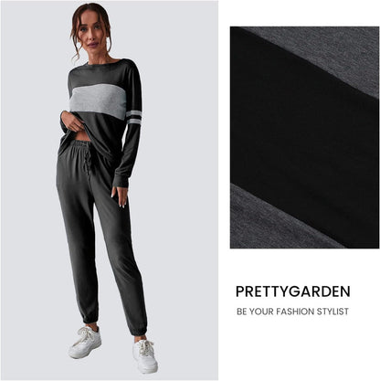 Women Color Block 2 Piece Sets Tracksuit
