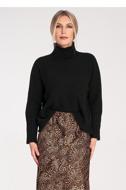 Women's Black Sweater with Ribbed Turtleneck black S M - Sweaters