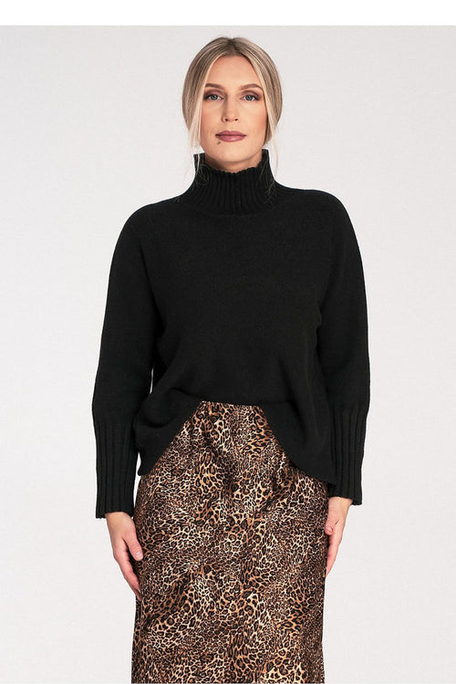 Women's Black Sweater with Ribbed Turtleneck black S M - Sweaters