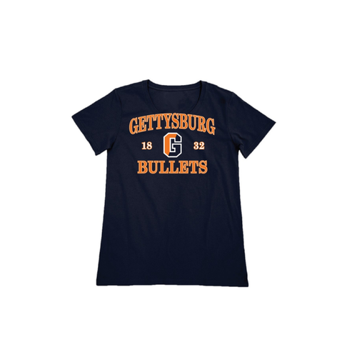 Women's Blue 84 Lizzie Navy Short Sleeve Tee - Gettysburg Bullets 1832 Athletic Split G