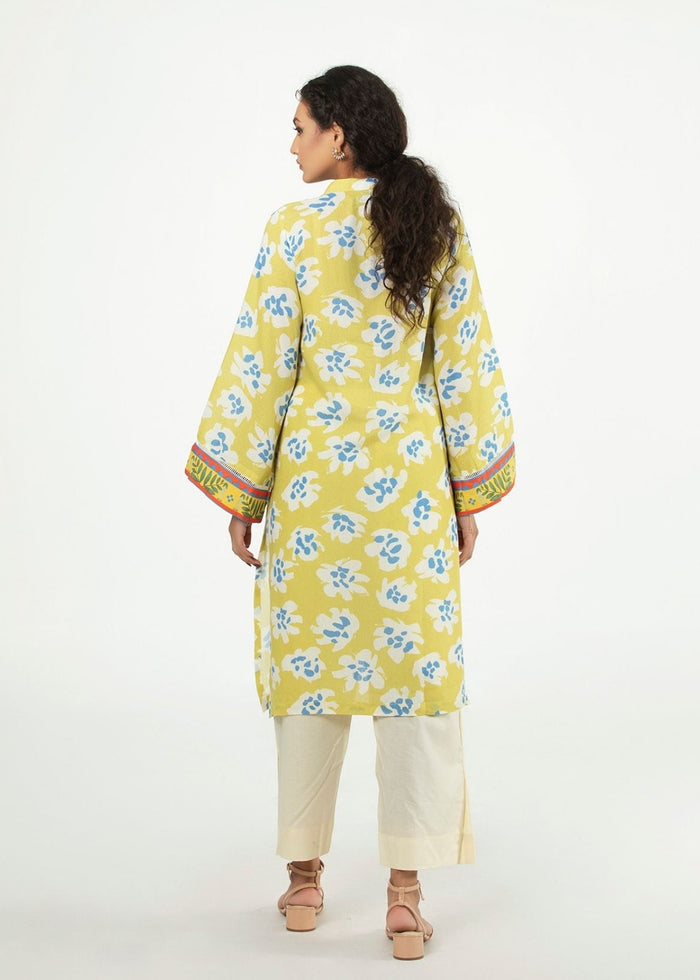 Women’s casual winter tunic shirt, button front, long sleeves, blue floral print
