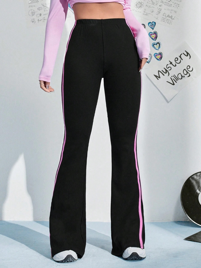 WOMEN'S COLOR BLOCKING SPLIT HEM PANTS