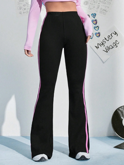 WOMEN'S COLOR BLOCKING SPLIT HEM PANTS