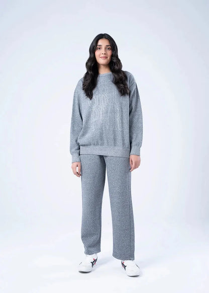 Women's heather grey terry sweatshirt, long sleeves and crew neck