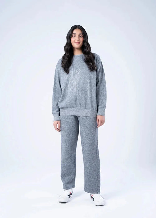 Women's heather grey terry sweatshirt, long sleeves and crew neck
