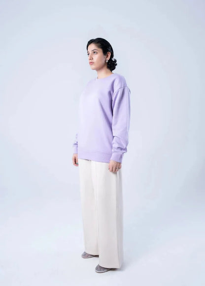 Women's lilac winter sweatshirt with crew neck and ribbed cuffs