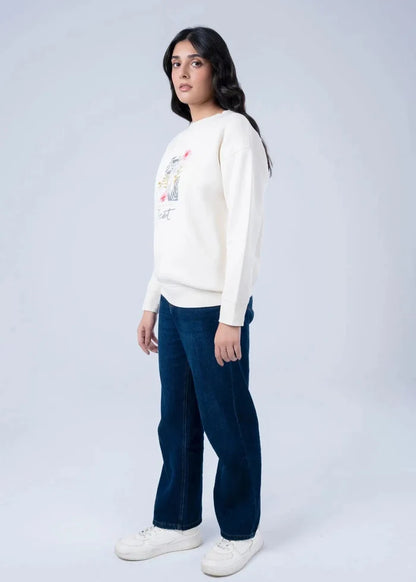 Women's stone terry sweatshirt, crew neck, floral front graphic