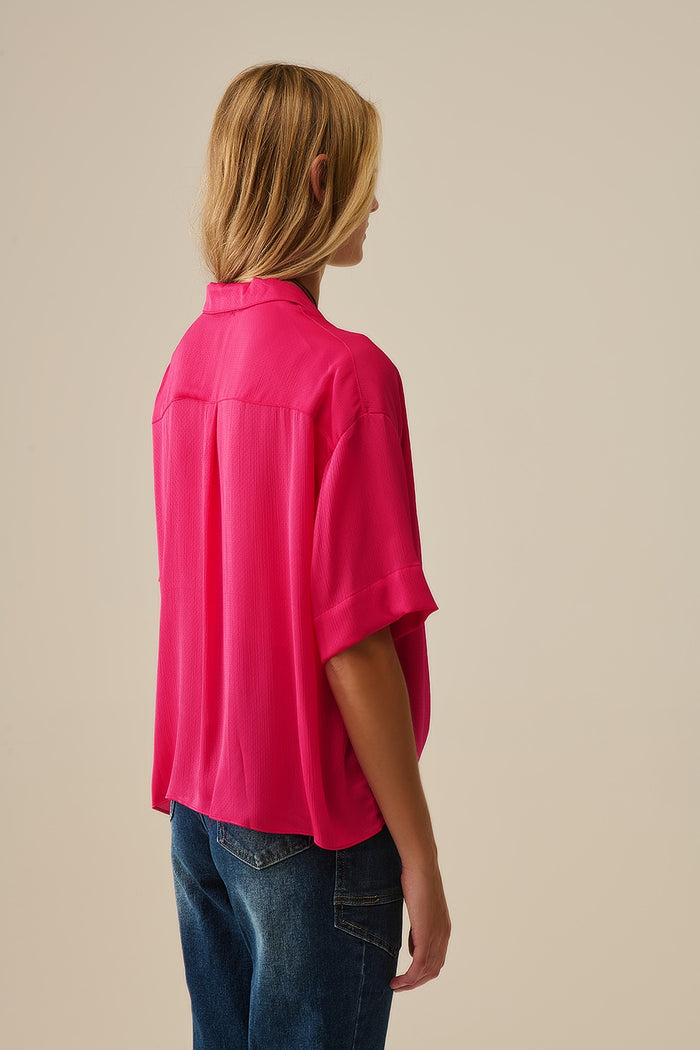 Wrap Front Shirt in Fuchsia - Shirts