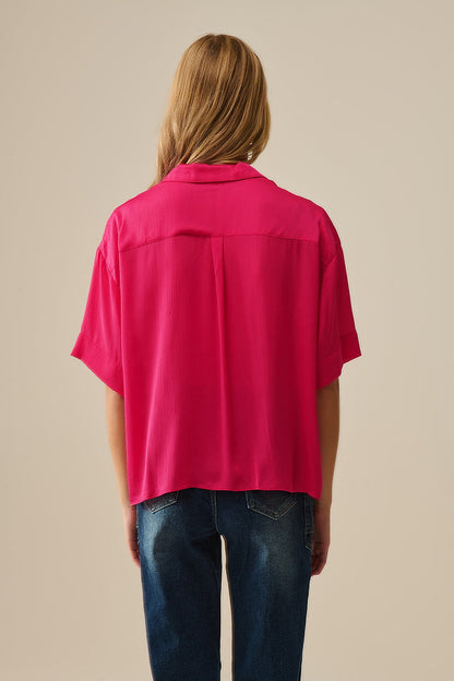 Wrap Front Shirt in Fuchsia - Shirts