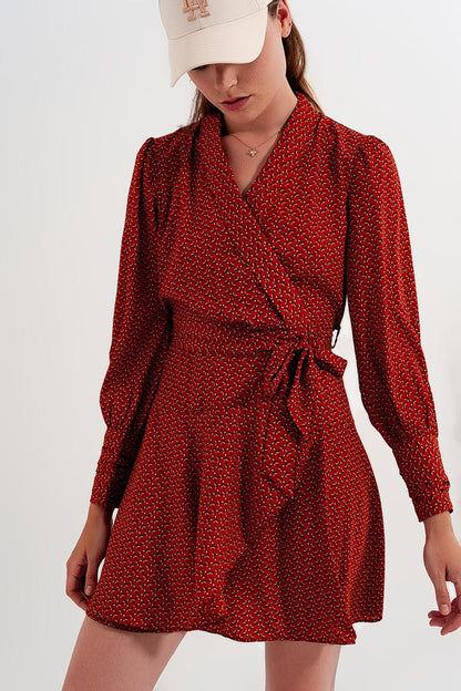 Wrap mini dress in geo print - dress