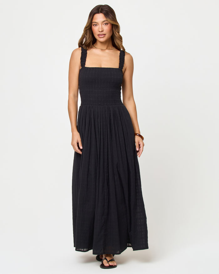 LSPACE Wren Maxi in black, front view on model.