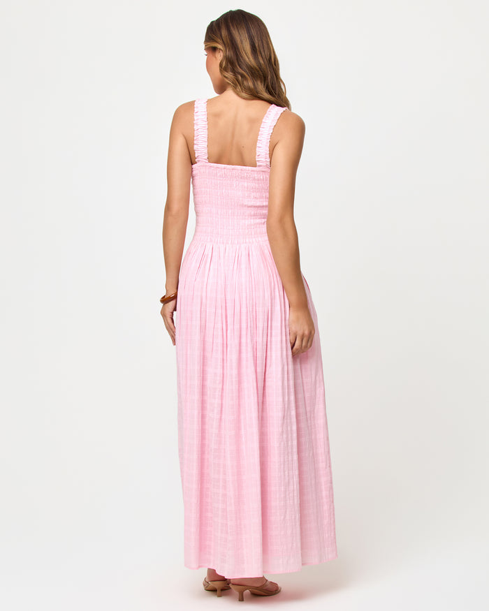 LSPACE Wren Maxi in rosewater, back view on model.
