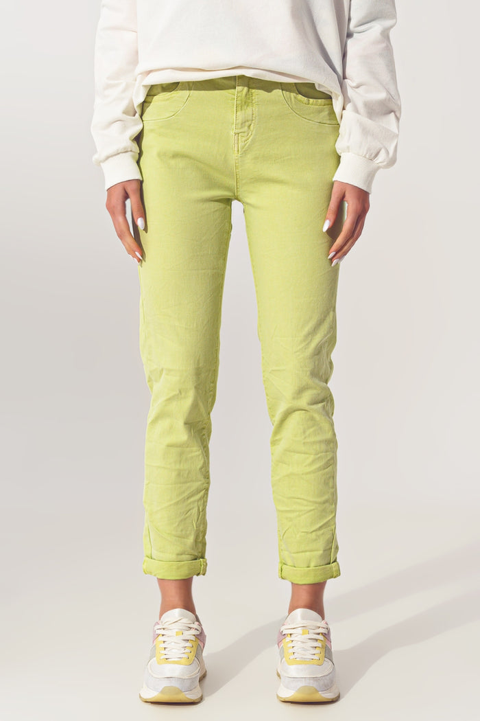 Wrinkled Skinny Jeans in Lime Green - Coloured Jeans