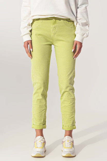 Wrinkled Skinny Jeans in Lime Green - Coloured Jeans