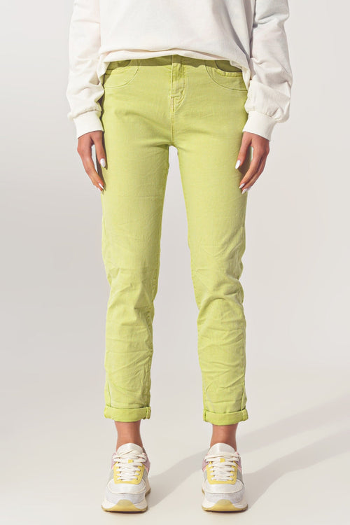 Wrinkled Skinny Jeans in Lime Green - Coloured Jeans