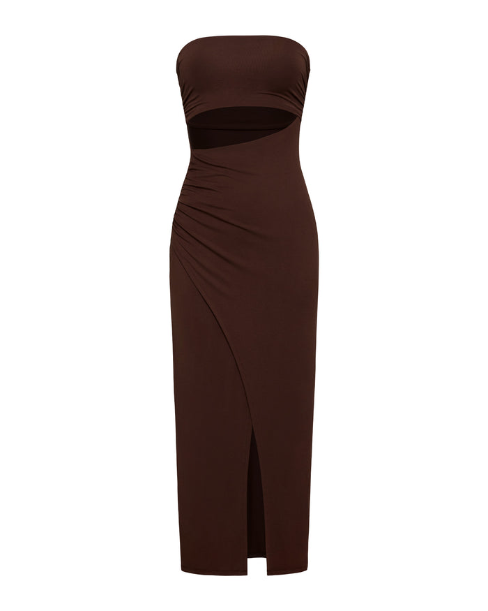 Off-model image of the LSPACE x The Salty Blonde Corsica Dress in espresso