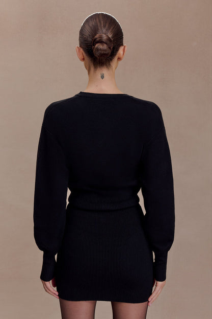 Xaden Wool Mix Knit Mini Dress - Black