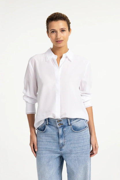 YAYA Blouse with Collar Detail - Pure White 01-201247-609 front view by YAYA Shop YAYA at Dotique