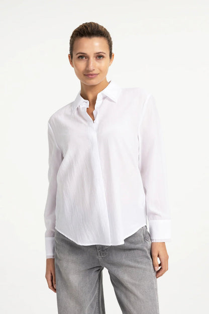 YAYA Blouse with Collar Detail - Pure White 01-201247-609 front view Shop YAYA at Dotique