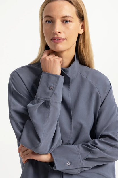 YAYA High Neck Raglan Blouse - Arctic Seal Grey 01-201248-609 on model Shop YAYA at Dotique