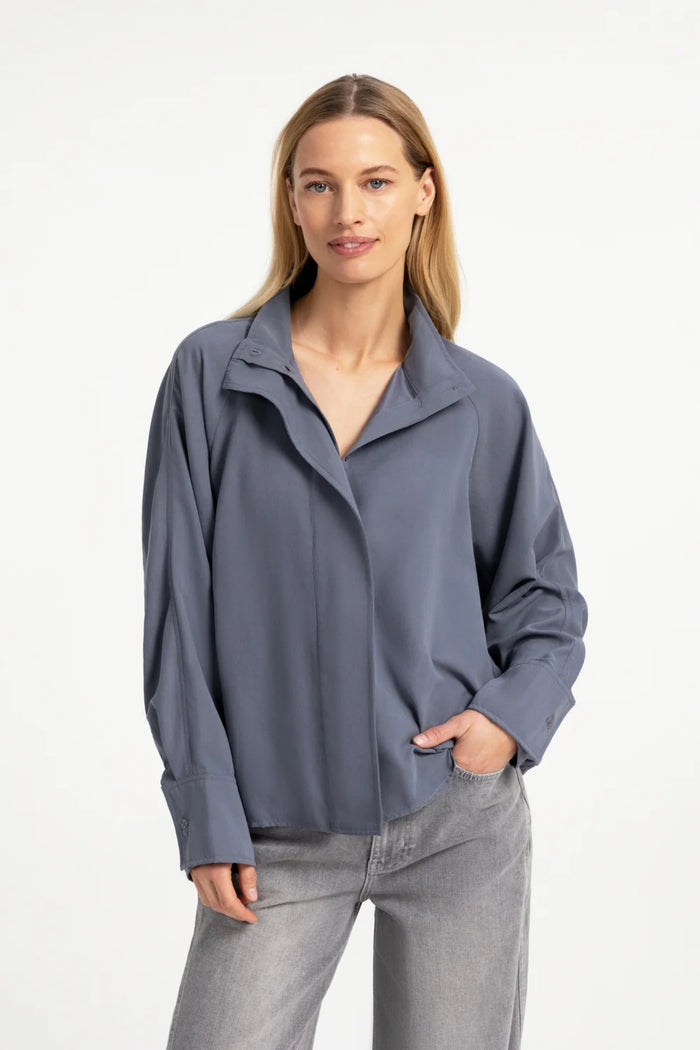 YAYA High Neck Raglan Blouse - Arctic Seal Grey 01-201248-609 on model Shop YAYA at Dotique