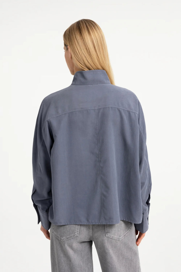 YAYA High Neck Raglan Blouse - Arctic Seal Grey 01-201248-609 back view Shop YAYA at Dotique