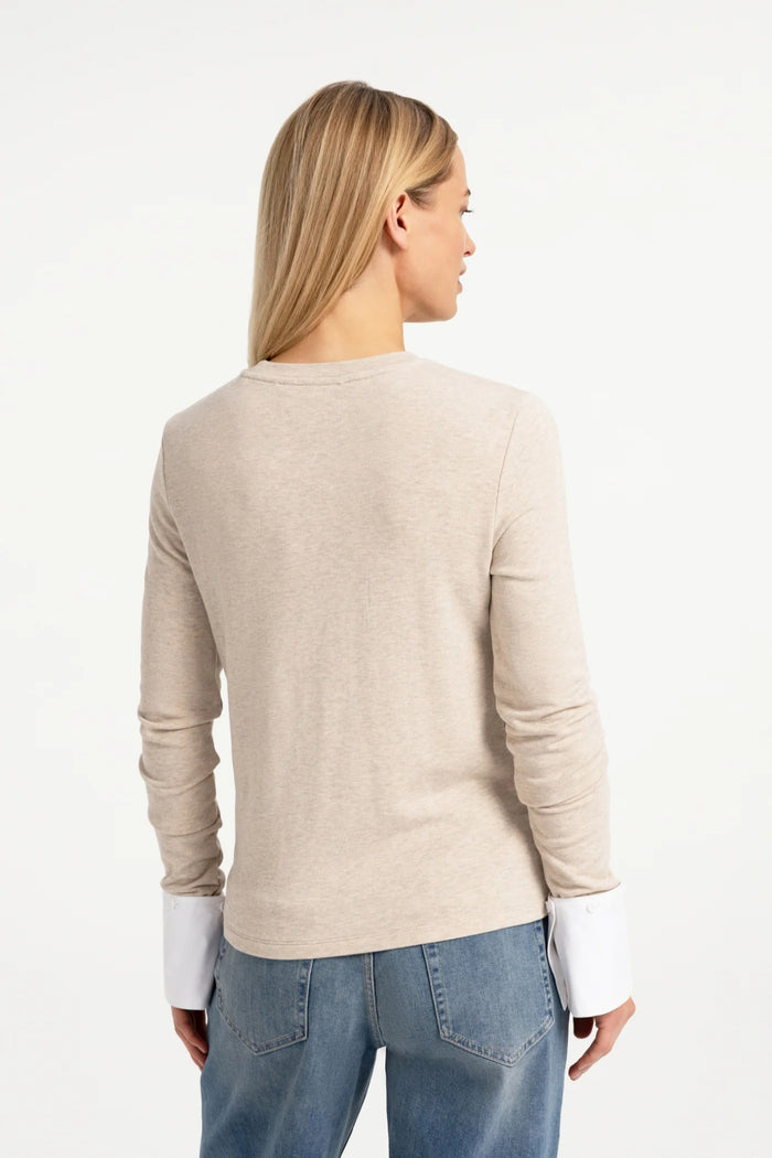 YAYA Jersey Top with Removable Cuff - Pure Cashmere Grey Melange 01-709418-609 back view Shop YAYA at Dotique