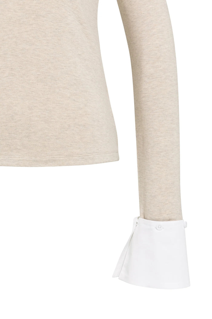 YAYA Jersey Top with Removable Cuff - Pure Cashmere Grey Melange 01-709418-609 cuff detail Shop YAYA at Dotique